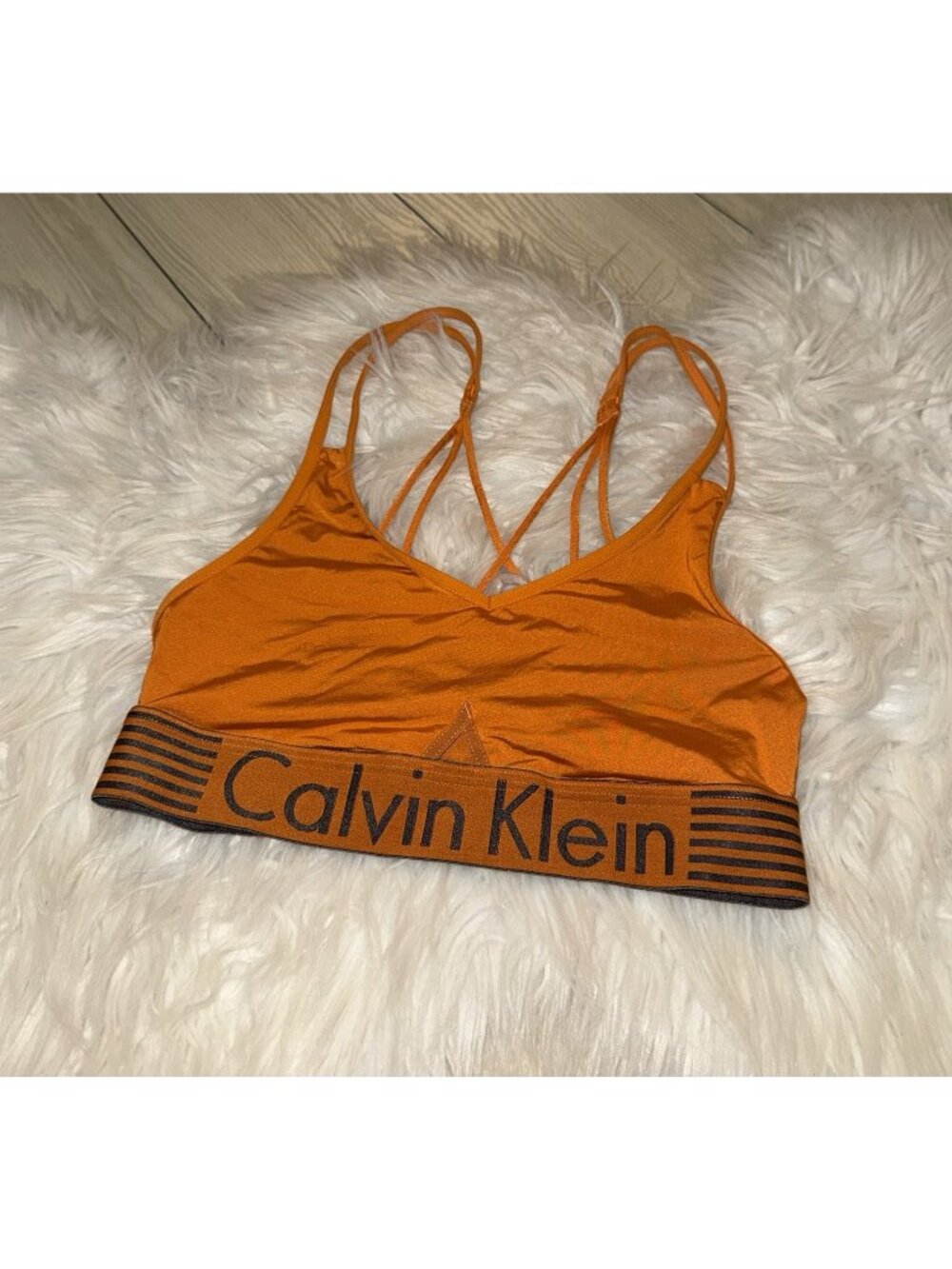 Calvin Klein QF1537 Microfiber Iron Strength Bralette WF Womens S Small Orange